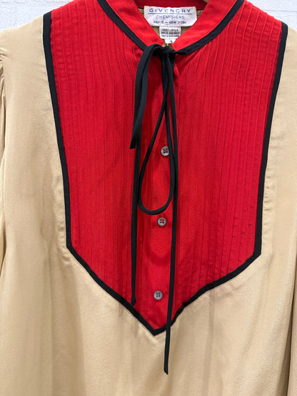 GIVENCHY  Vintage Silk Red& Beige Blouse/ US4-S