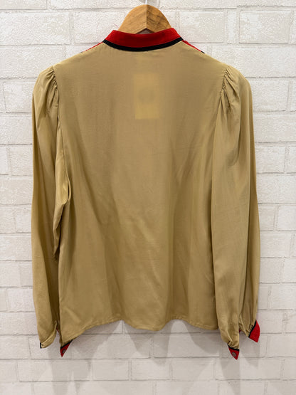 GIVENCHY  Vintage Silk Red& Beige Blouse/ US4-S