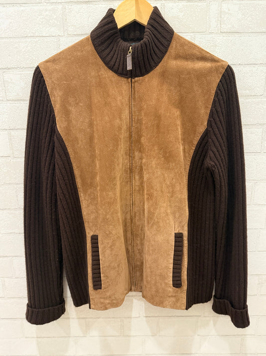 LAUREN by RALPH LAUREN LS Suede Leather&Cashmere Zipped Jacket/L