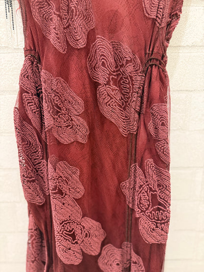 FENDI Vintage "Sex&City" Burgundy Foral Embroideries Dress / XS