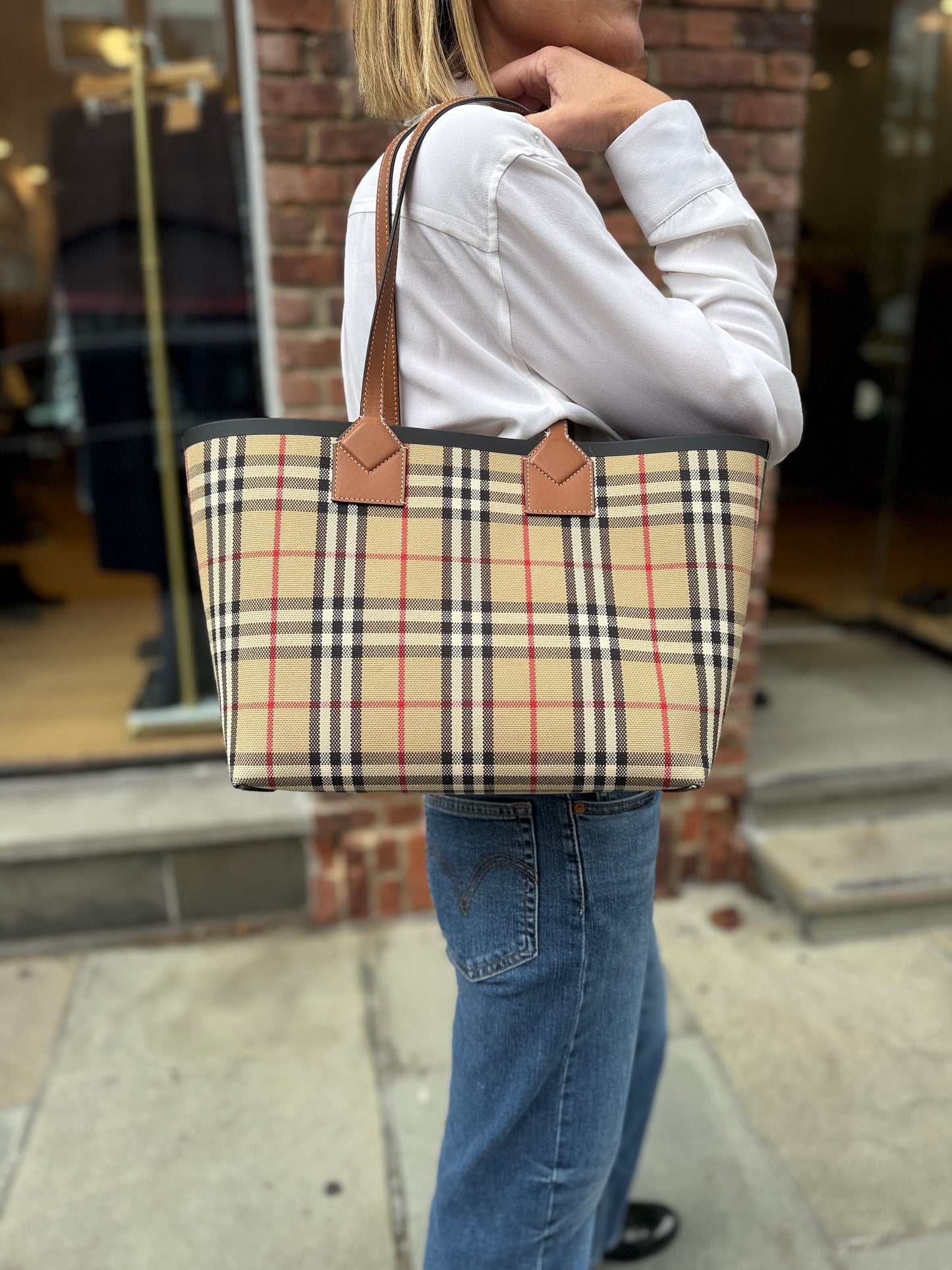 BURBERRY Heritage Check Tote Bag/OS