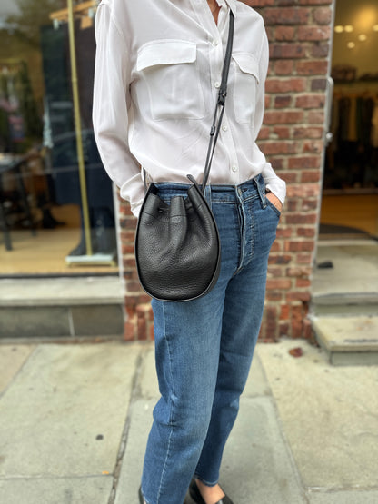 THE ROW Black Drawstring Leather Pouch / OS