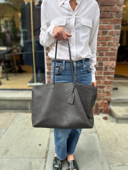 FENDI Selleria Leather Brown Stitch Tote Bag