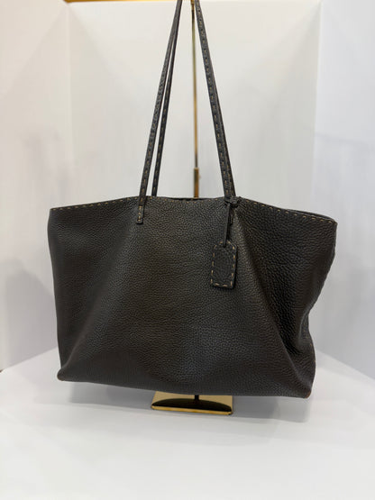 FENDI Selleria Leather Brown Stitch Tote Bag