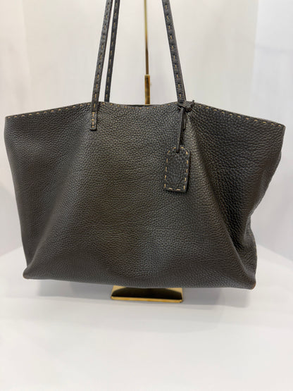 FENDI Selleria Leather Brown Stitch Tote Bag