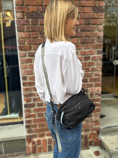 PRADA Tessuto Nylon Studded Shoulder Bag