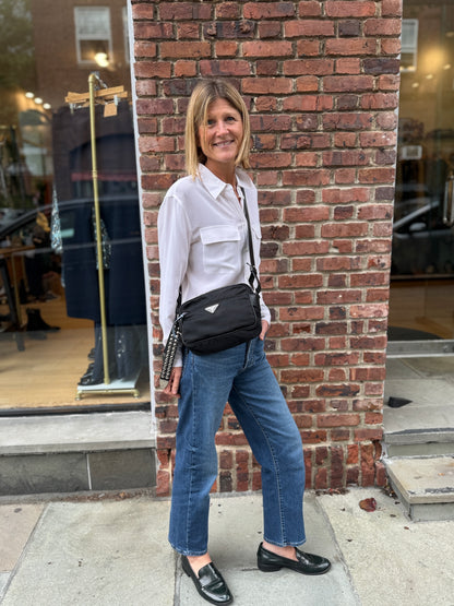 PRADA Tessuto Nylon Studded Shoulder Bag