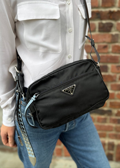 PRADA Tessuto Nylon Studded Shoulder Bag
