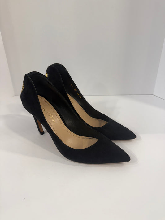 CHRISTIAN DIOR Black Suede Gold Heart Pump / US6- 36EUR
