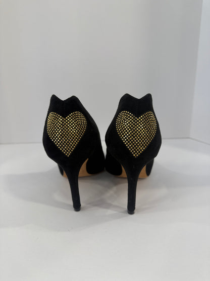 CHRISTIAN DIOR Black Suede Gold Heart Pump / US6- 36EUR