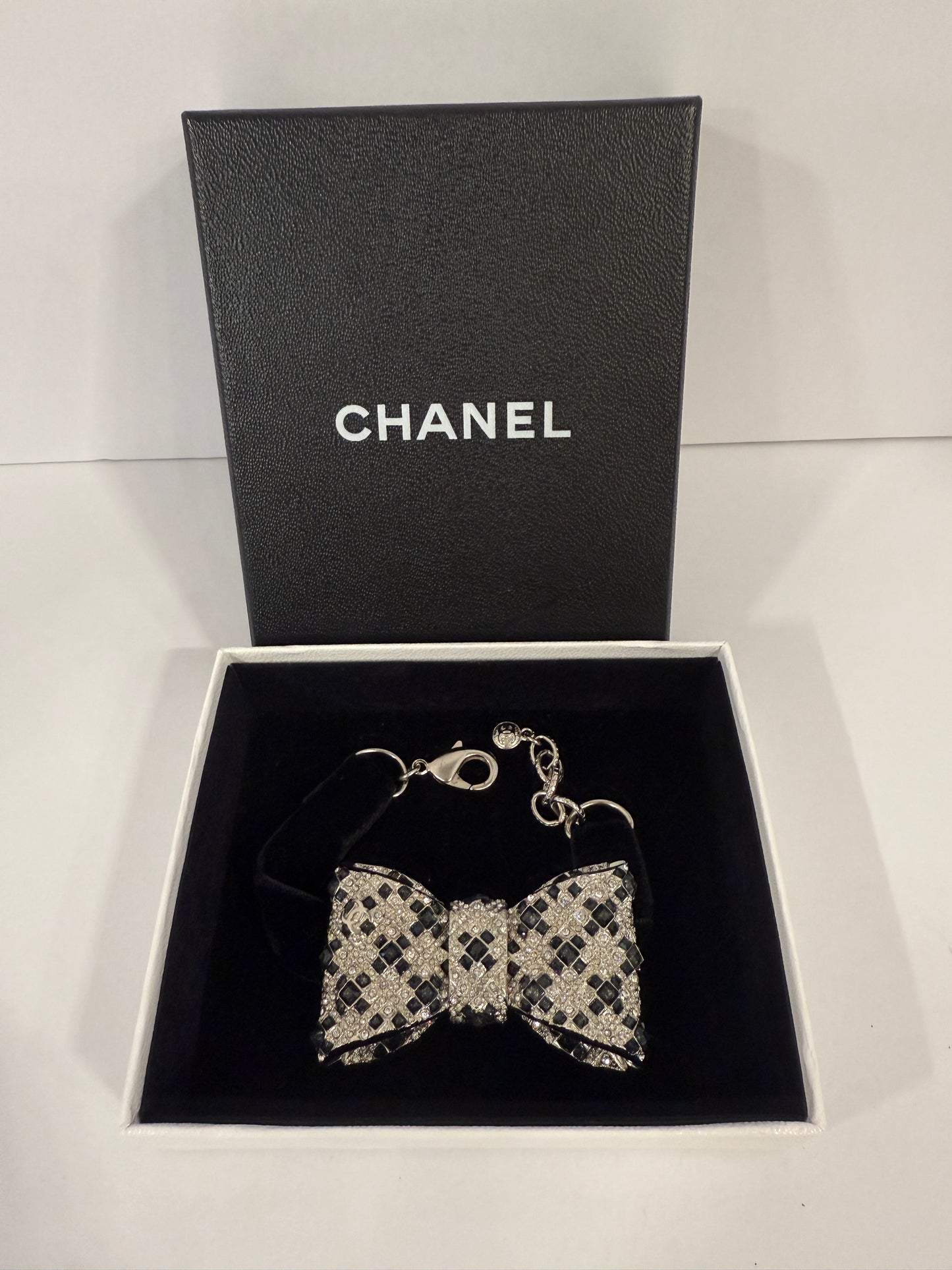 CHANEL Crystal and Velvet Bow Bracelet