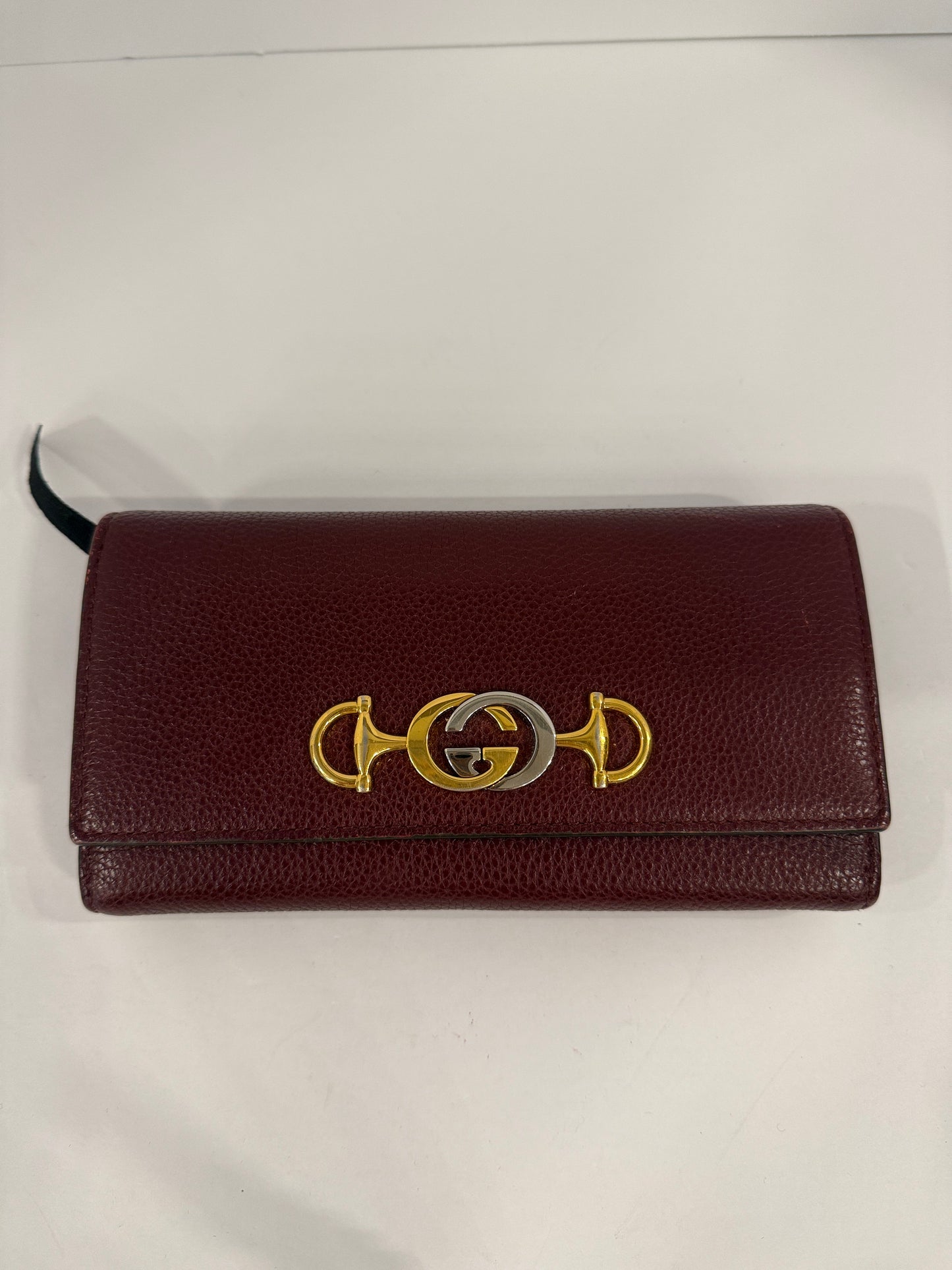 GUCCI Interlocking G Burgundy Leather Long Wallet