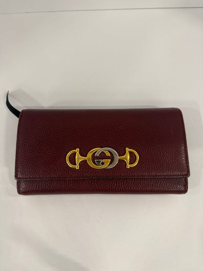 GUCCI Interlocking G Burgundy Leather Long Wallet