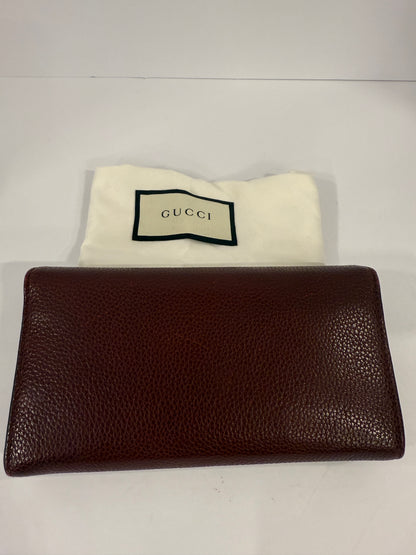 GUCCI Interlocking G Burgundy Leather Long Wallet