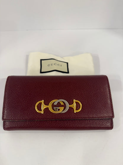 GUCCI Interlocking G Burgundy Leather Long Wallet