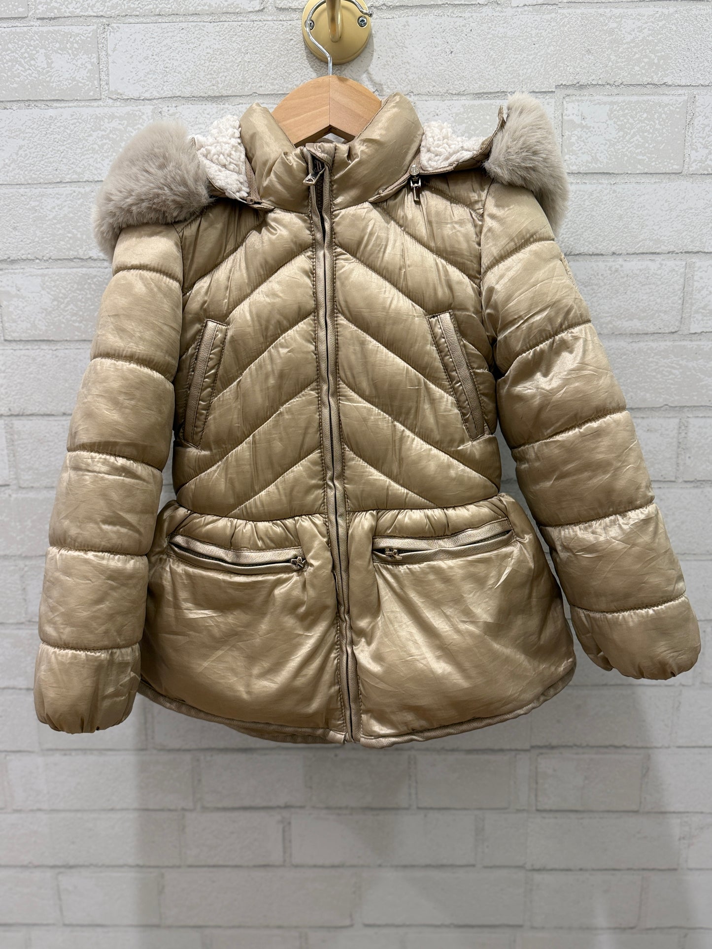 MAYORAL Faux Fur Gold Coat/ 5Y