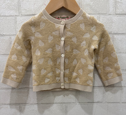 BONPOINT Button Up Cardigan With Hearts/ 18M