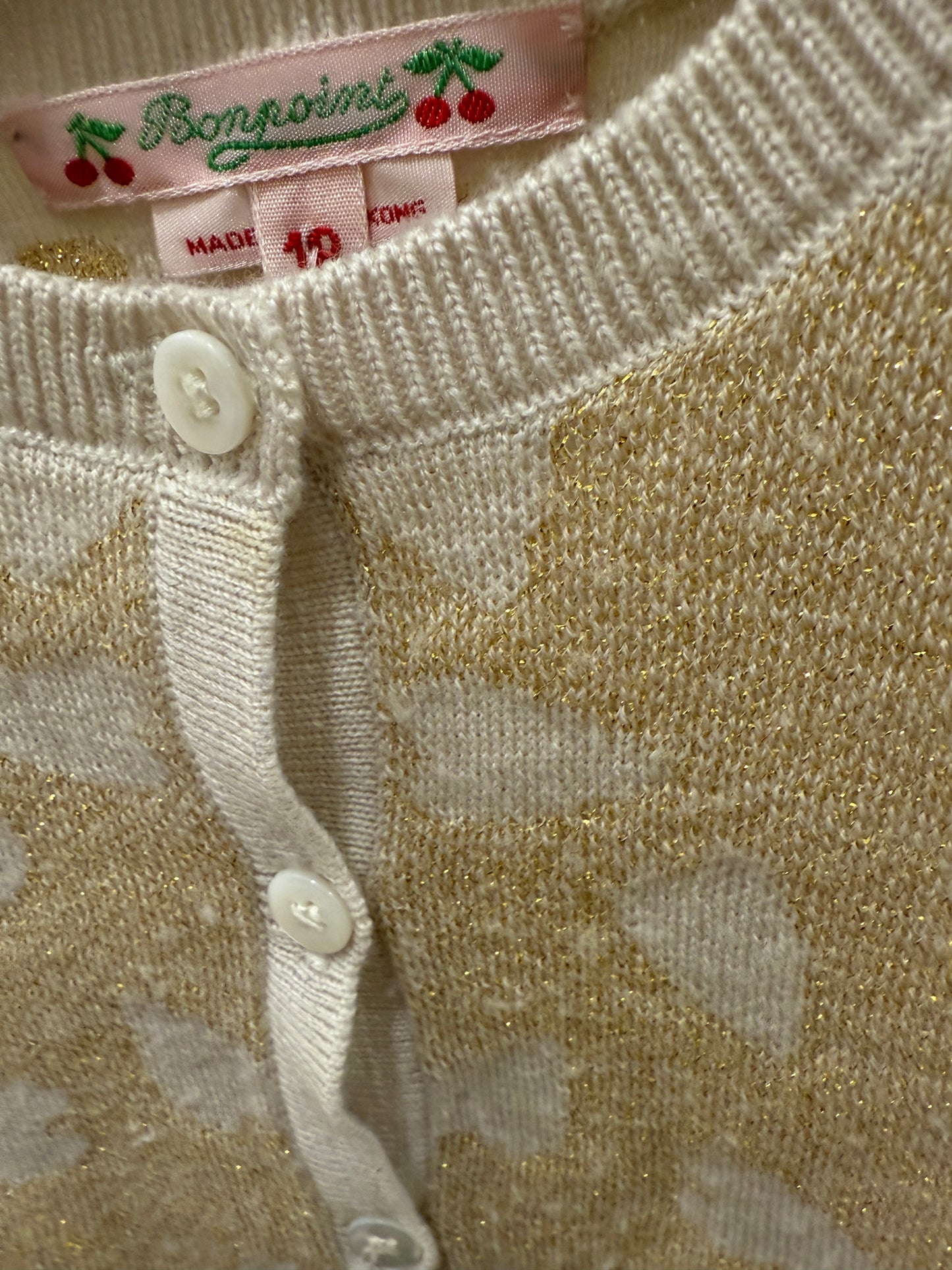 BONPOINT Button Up Cardigan With Hearts/ 18M