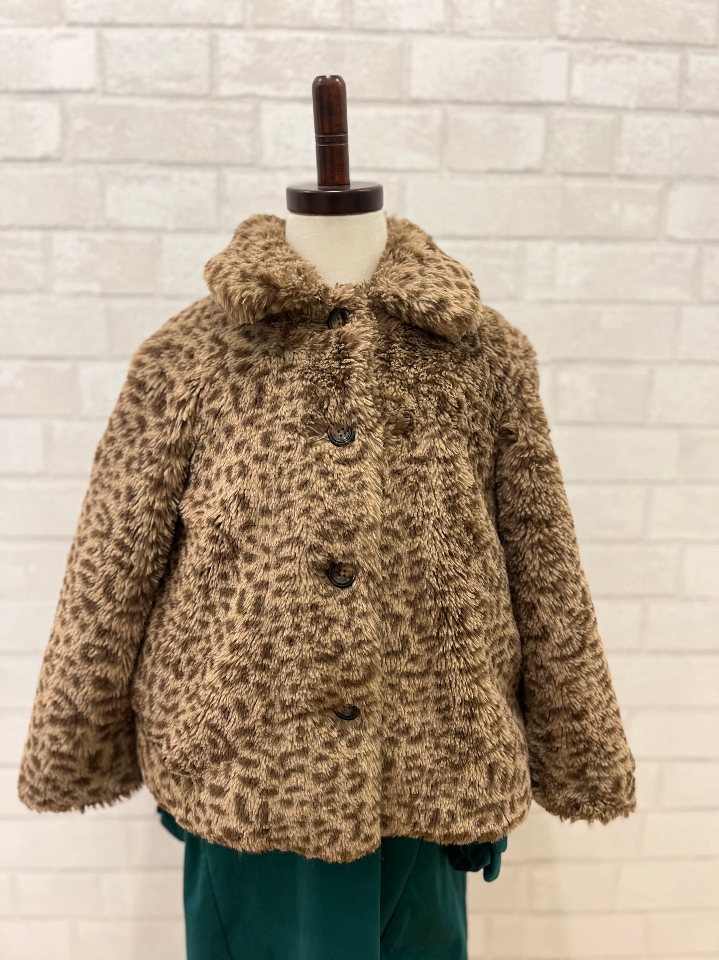 BONTON Leopard Faux Fur Coat / 6Y