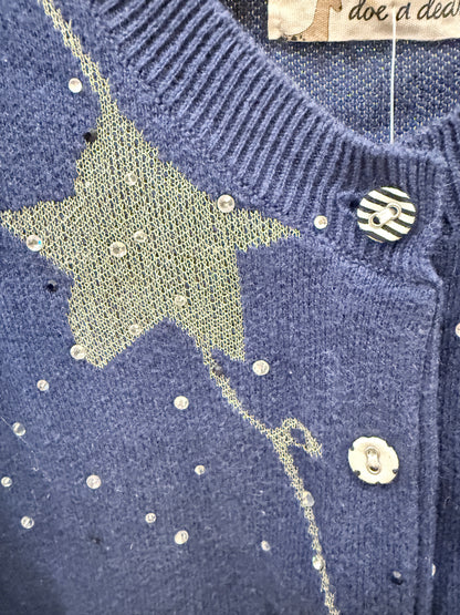 DOE A DEAR Button Up Cardigan With Stars/ 2Y