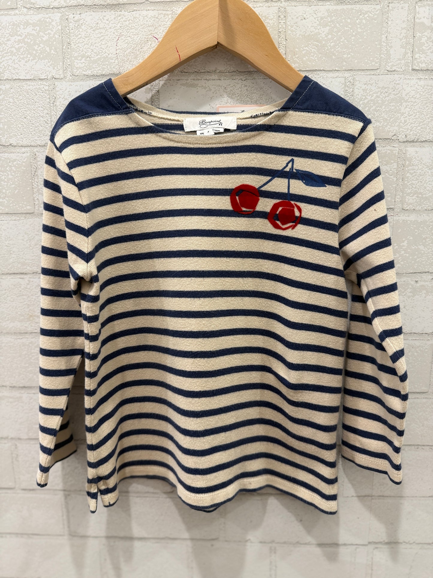 BONPOINT LS Stripes Cardigan With Cherries/ 4Y