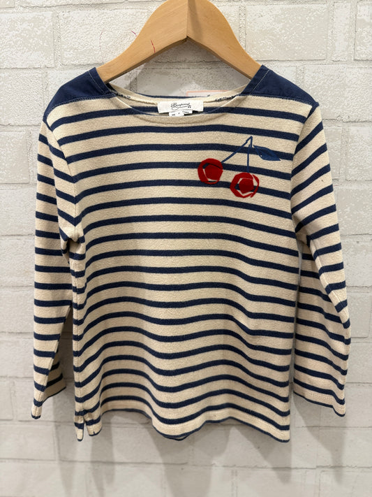 BONPOINT LS Stripes Cardigan With Cherries/ 4Y