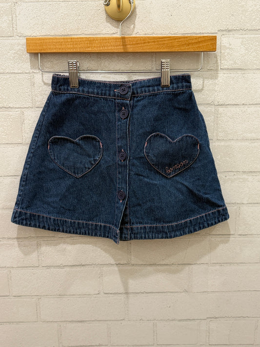BONTON Denim Skirt With 2 Heart Pockets / 8Y