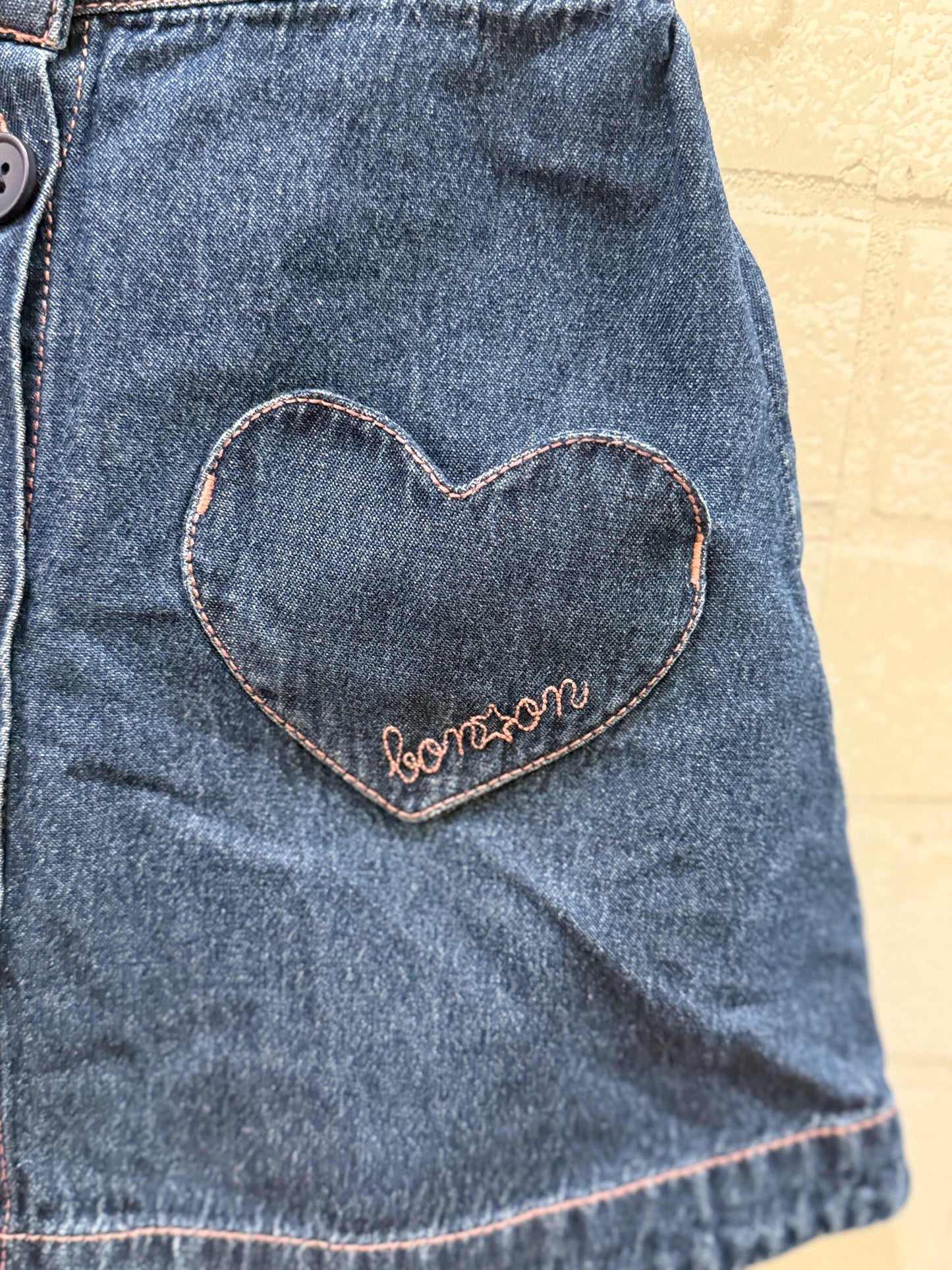 BONTON Denim Skirt With 2 Heart Pockets / 8Y
