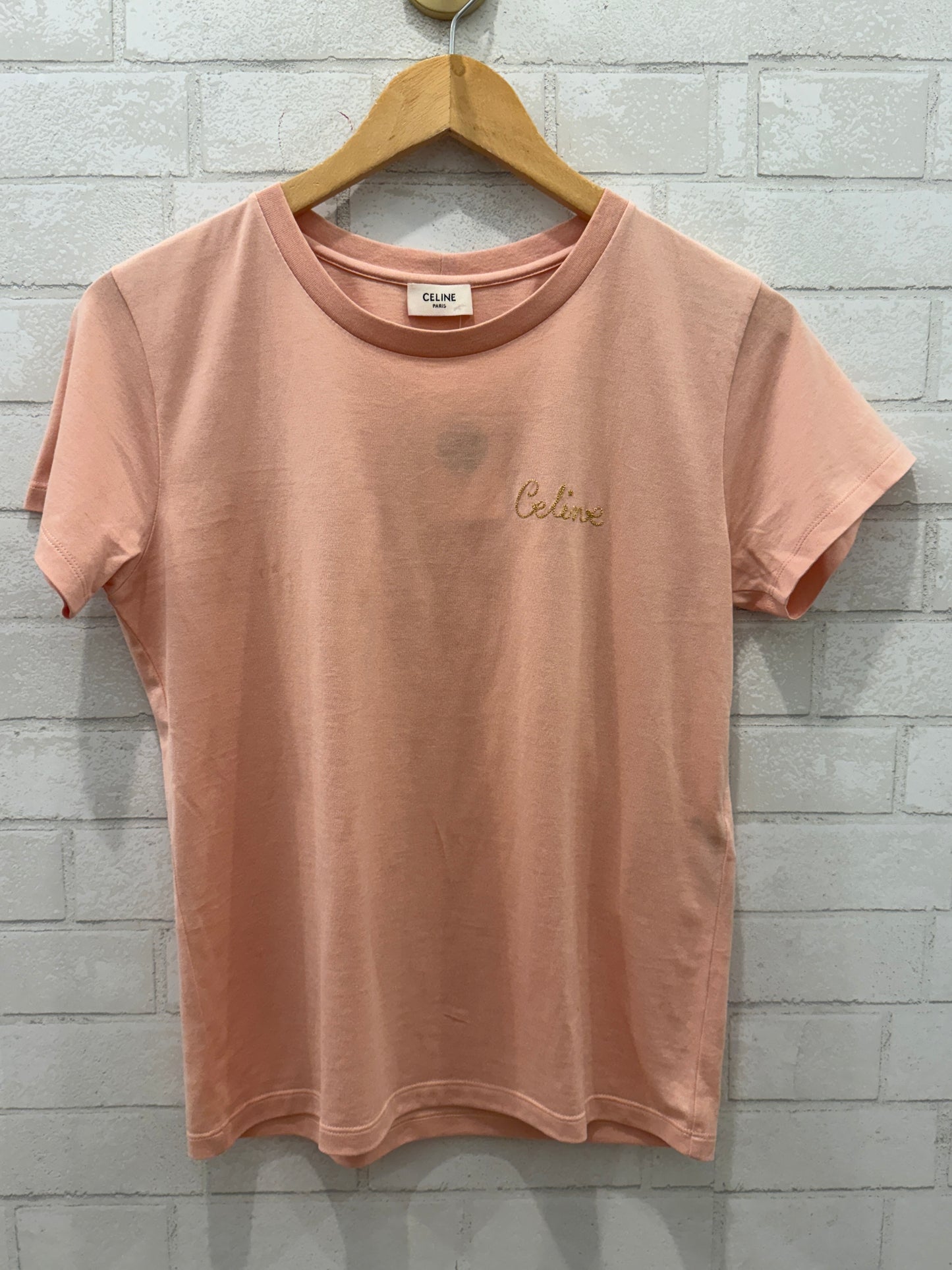 CELINE Gold Embroidered Logo TShirt SS / S