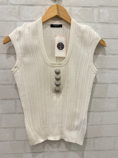 BALMAIN Button-Embellished Knited Top / S-EU38