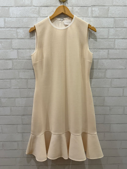 VICTORIA BECKHAM Sleeveless Ivory Wool Crepe Flounce Hem Dress /L - US8