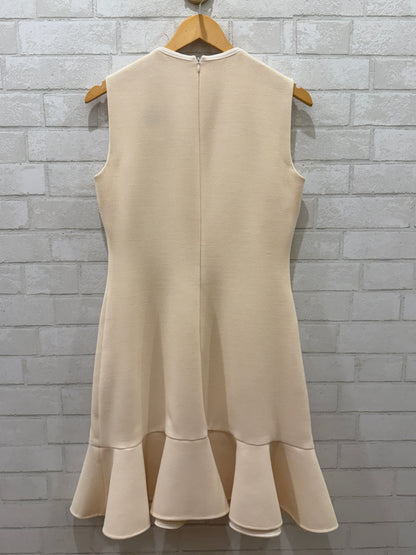 VICTORIA BECKHAM Sleeveless Ivory Wool Crepe Flounce Hem Dress /L - US8