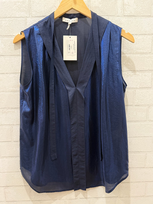 SANDRO Sleeveless Blue Irisee Blouse / M-US 2