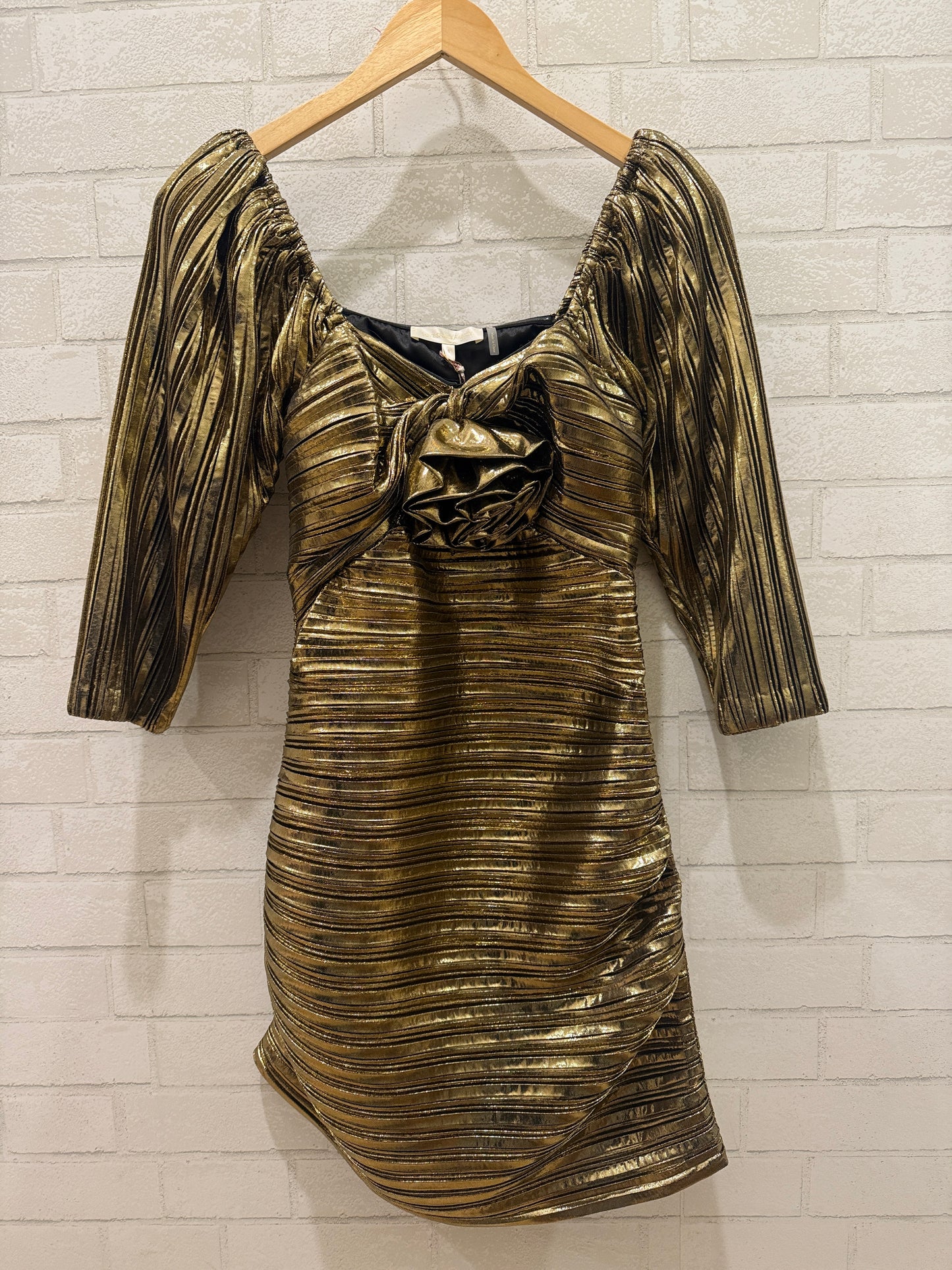LOVESHACKFANCY NWT 3/4 Sleeves Mini Gold Dress/ US S-EU36