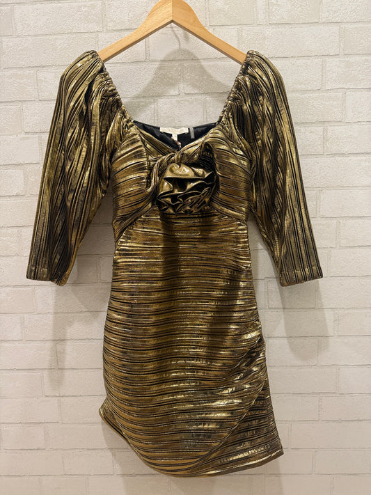 LOVESHACKFANCY NWT 3/4 Sleeves Mini Gold Dress/ US S-EU36