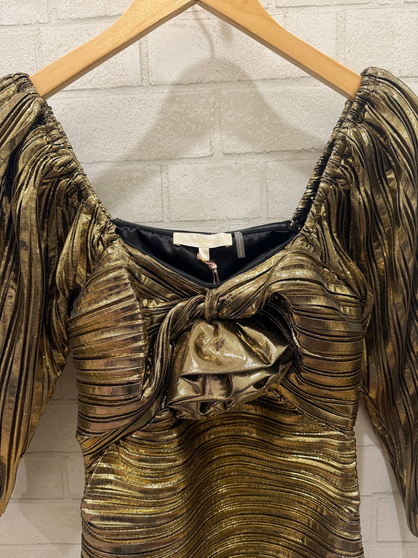 LOVESHACKFANCY NWT 3/4 Sleeves Mini Gold Dress/ US S-EU36