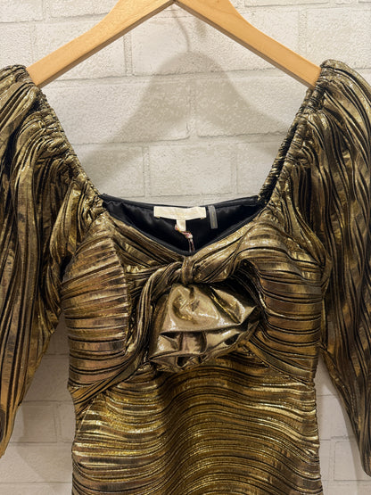 LOVESHACKFANCY NWT 3/4 Sleeves Mini Gold Dress/ US S-EU36