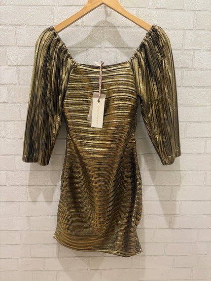 LOVESHACKFANCY NWT 3/4 Sleeves Mini Gold Dress/ US S-EU36
