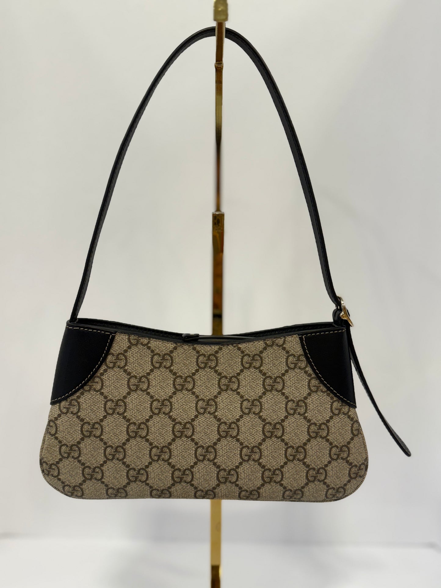 GUCCI GG Mini Bag Beige Emblem w. Black Leather