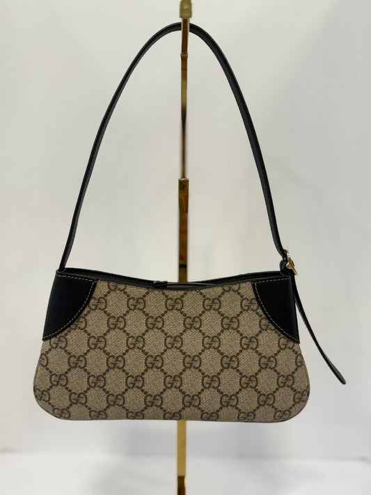 GUCCI GG Mini Bag Beige Emblem w. Black Leather