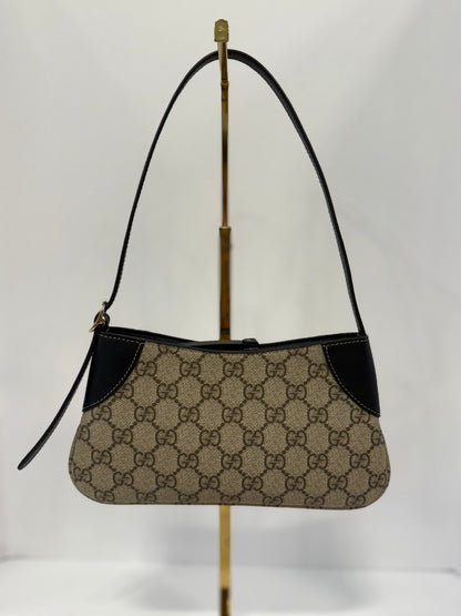 GUCCI GG Mini Bag Beige Emblem w. Black Leather