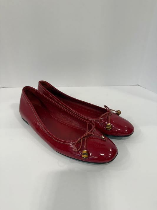 GUCCI Red Patent Leather Bamboo Bow Ballet Flats / US7.5-EU38.5