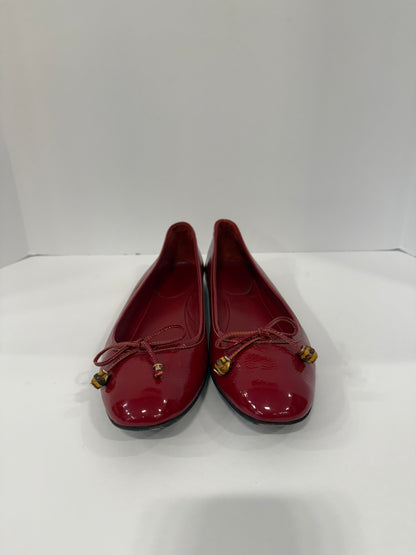 GUCCI Red Patent Leather Bamboo Bow Ballet Flats / US7.5-EU38.5