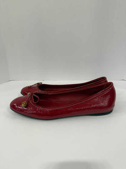 GUCCI Red Patent Leather Bamboo Bow Ballet Flats / US7.5-EU38.5