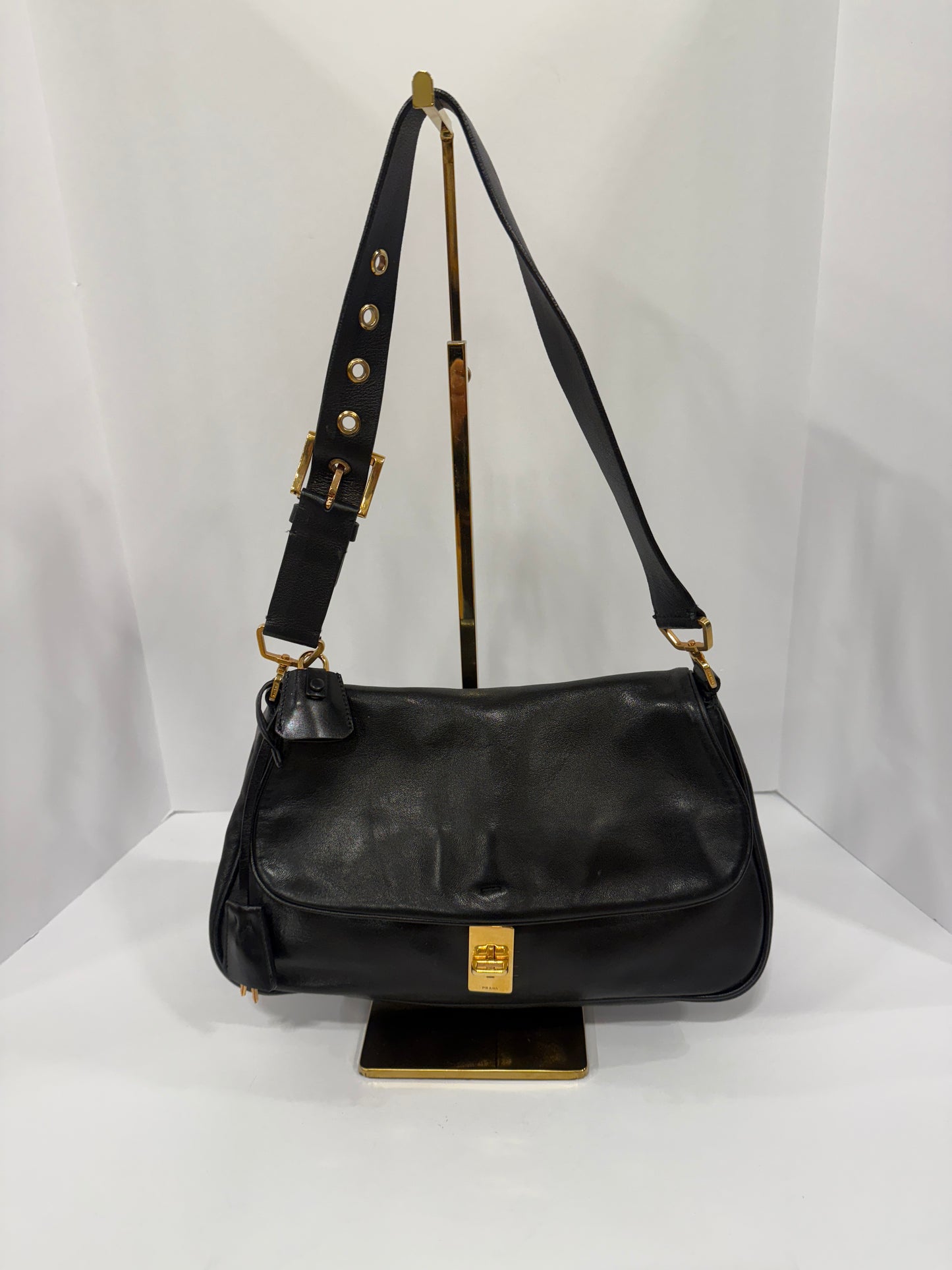 Prada Leather Shoulder Bag With Gold Hardware / OS
