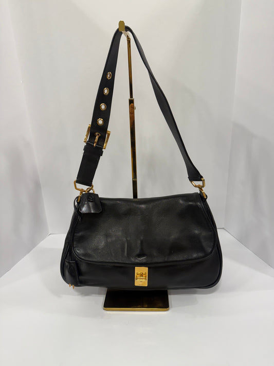Prada Leather Shoulder Bag With Gold Hardware / OS