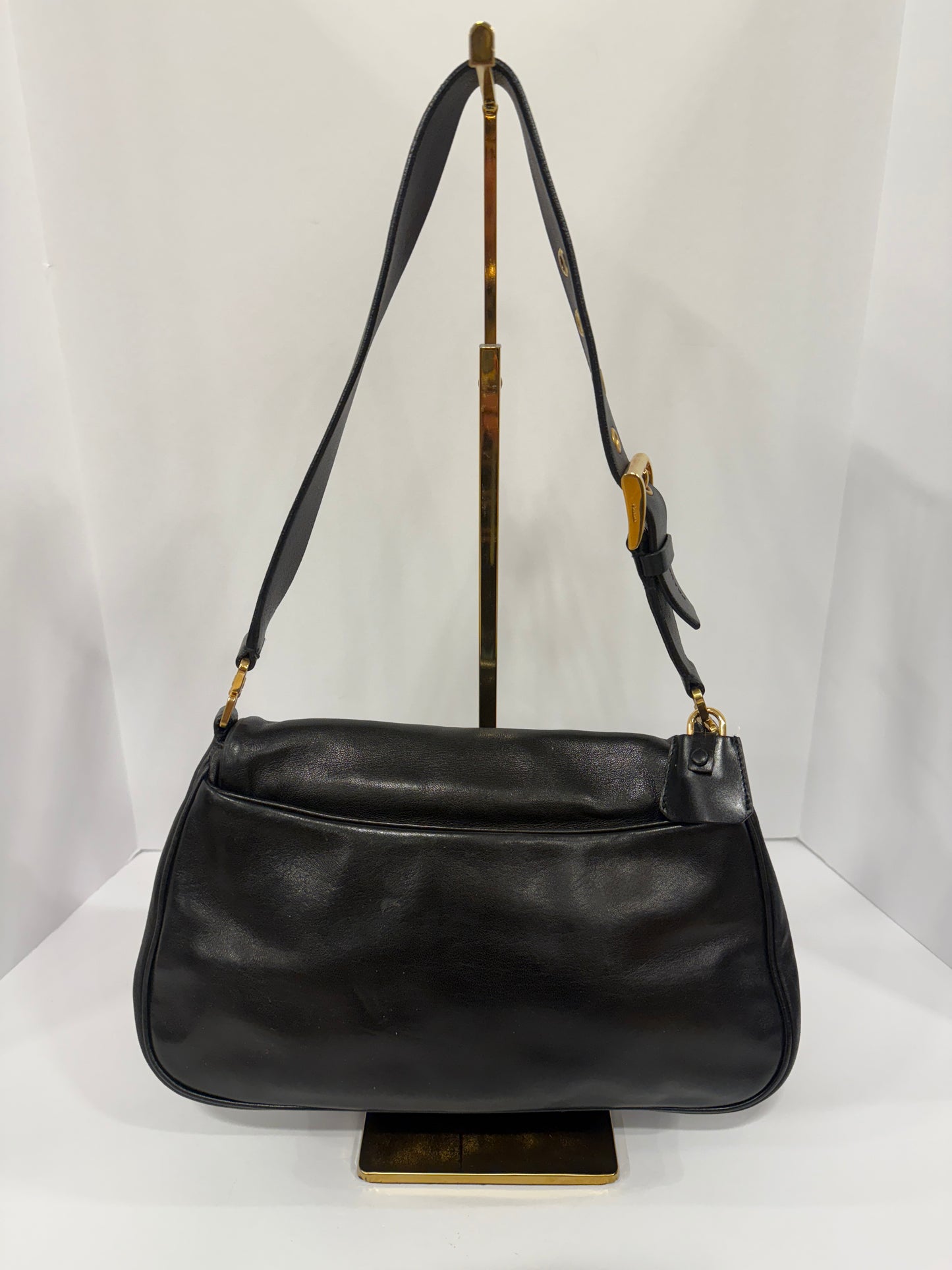 Prada Leather Shoulder Bag With Gold Hardware / OS