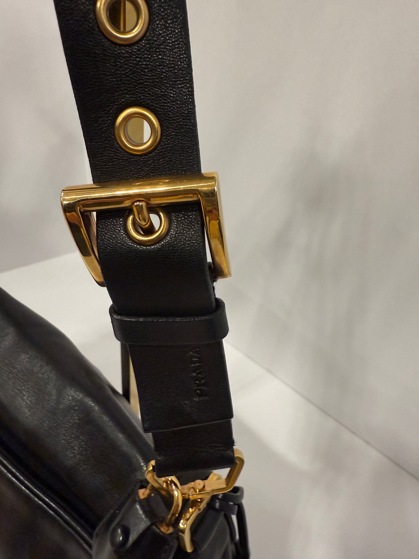 Prada Leather Shoulder Bag With Gold Hardware / OS