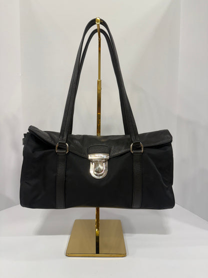 PRADA Vitello Trimmed Tessuto Easy Bag / OS