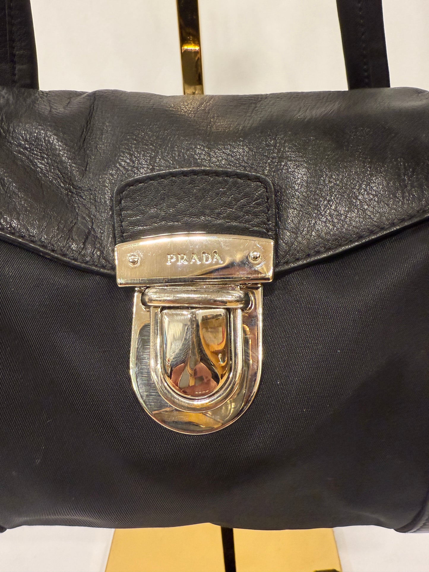 PRADA Vitello Trimmed Tessuto Easy Bag / OS